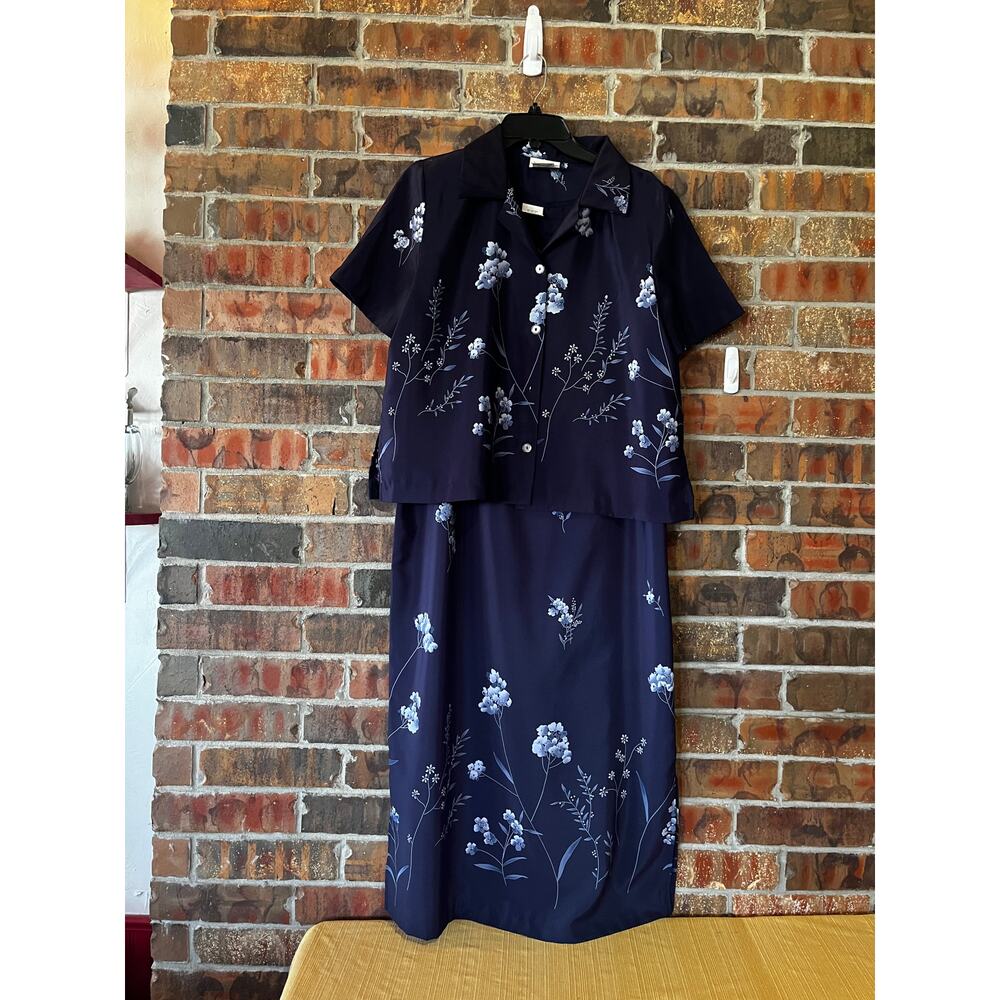 Two Twenty Navy Blue Floral 2-piece Maxi Dress Women’s Size: Medium PT
